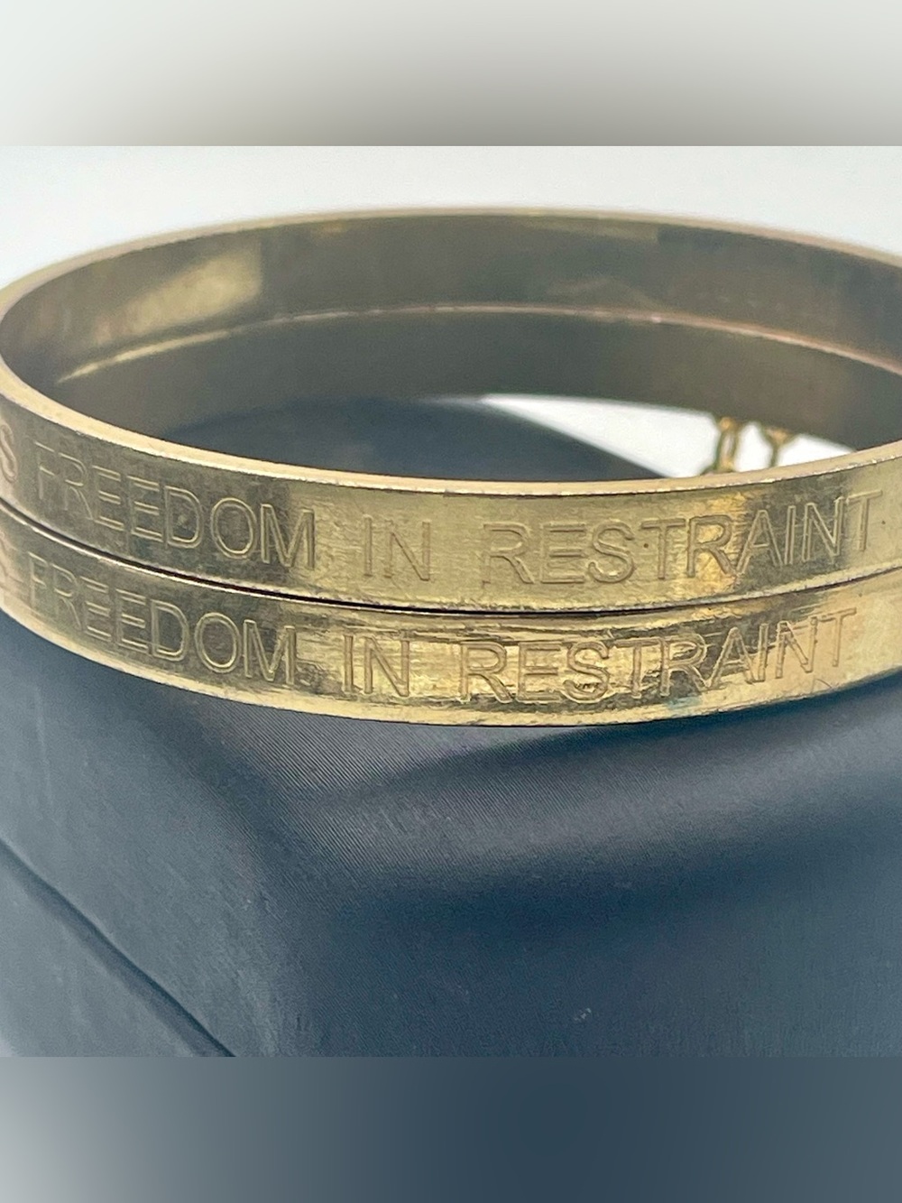 24K Gold Plating over Stainless Steel Stackable Bangles w/ Freedom Quote - Picture 2 of 6